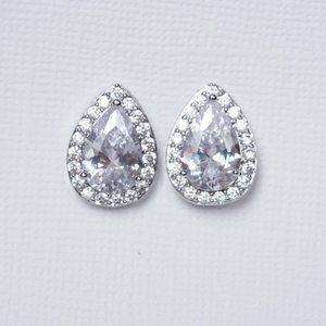 Silver Stud Diamond Bridal Earrings Wedding Jewelry